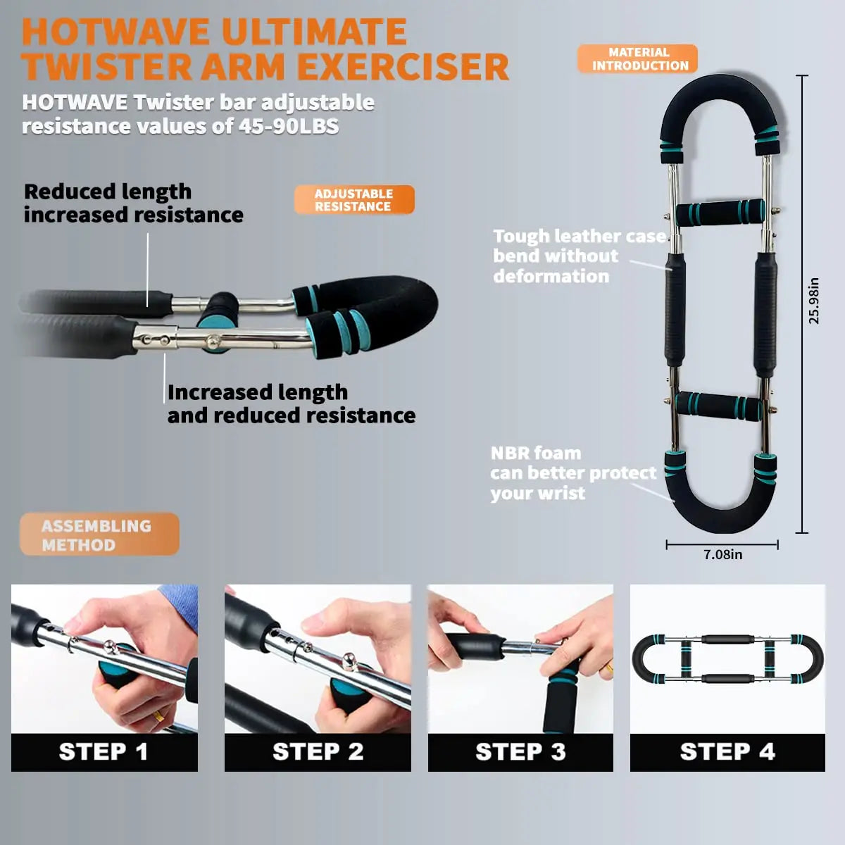 HOTWAVE Arm Trainer,Adjustable Chest Workout Equipment,Arm Trainer for Men,Chest Trainer for Men,Upper Body Strength Training, Portable Spring Resistance Home Fitness Equipment