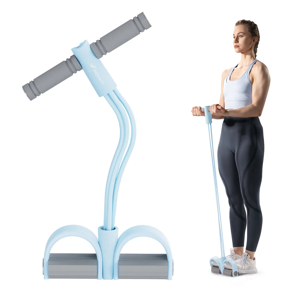 Merach Multifunction Pedal Resistance Band, Elastic Pull Rope Fitness, Full-Body Workout at Home Gym, Exercise Sit-Up, Yoga, Abdominal Training Backtoschool